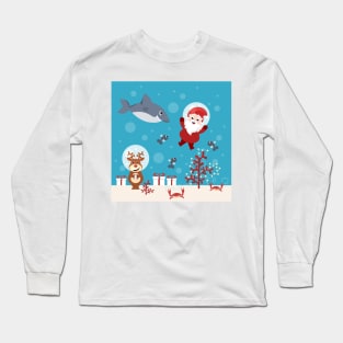 Underwater Christmas - Santa Claus diving into the ocean Long Sleeve T-Shirt